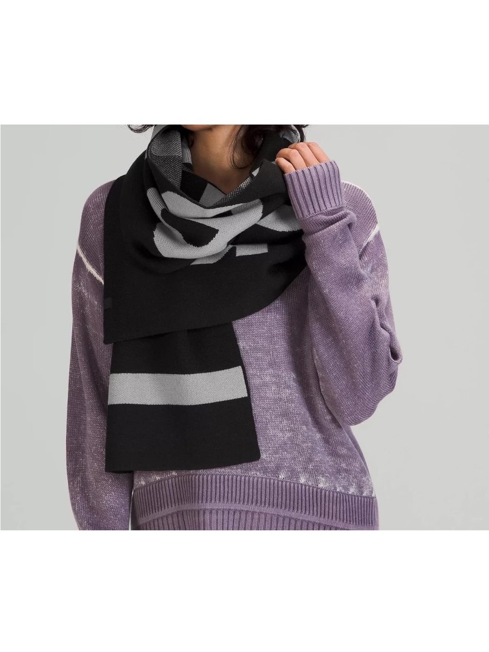 Lululemon Athletica Wool-Blend Knit Logo Scarf Black/Rhino Grey Unisex One Size